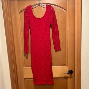 Chic Red Long Sleeve Dress with Elegant Lace